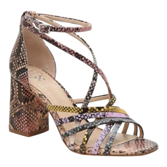 Vince‎ Camuto WINIVEY SANDAL Heels Snake Print Multicolor Straps Square Toe 10 - Picture 1 of 15